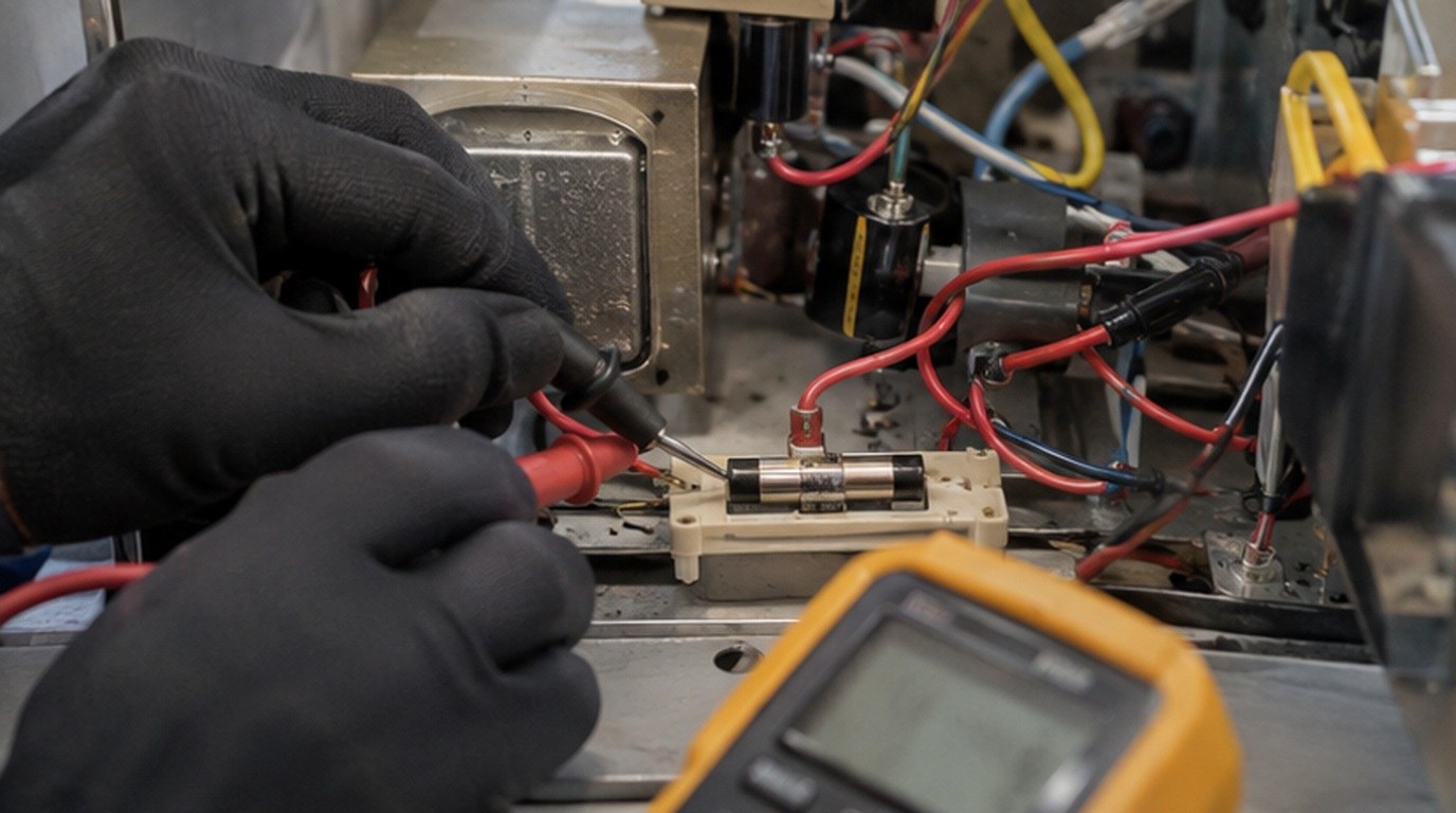 Conserto de micro-ondas em Anápolis‑GO: teste do fusível e do diodo de alta tensão