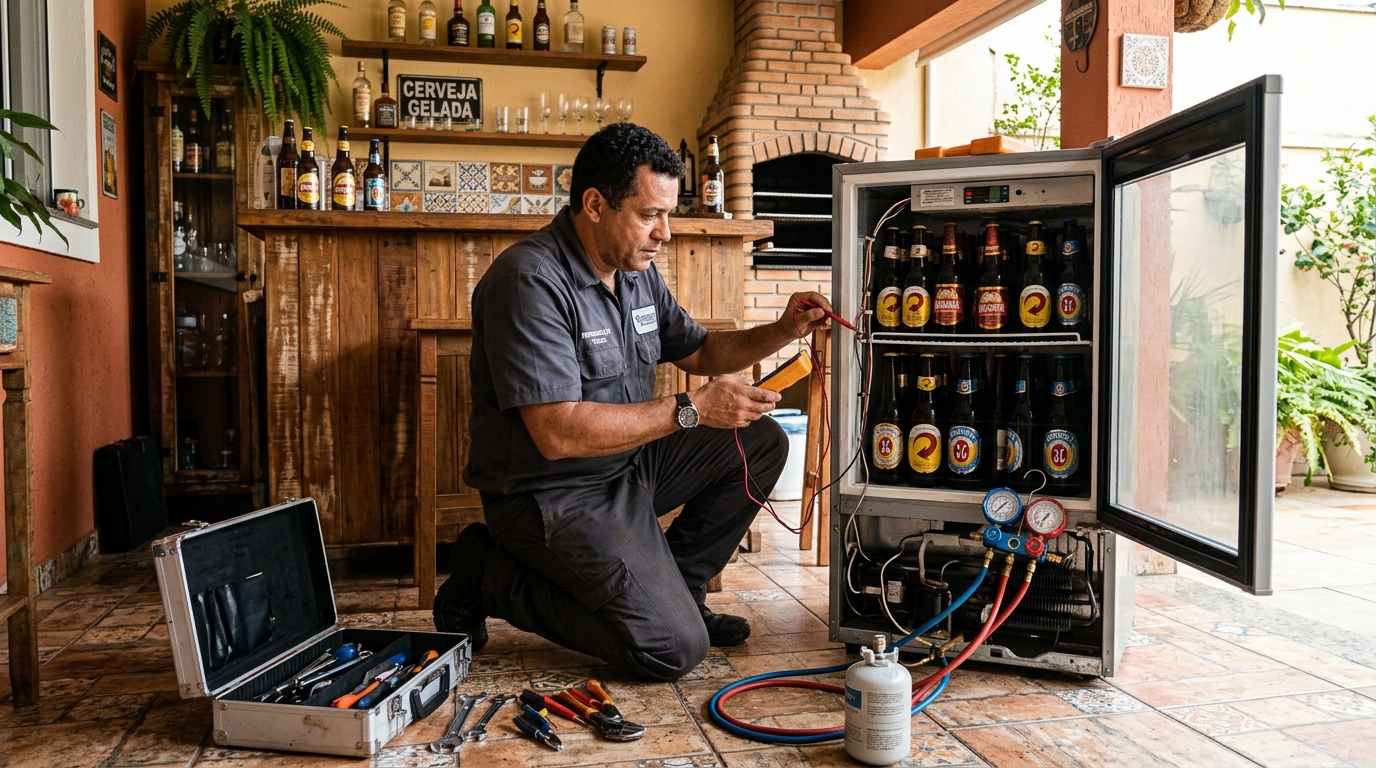 Recarga de gás no circuito de refrigeração de uma cervejeira no Conjunto Eldorado, Anápolis‑GO